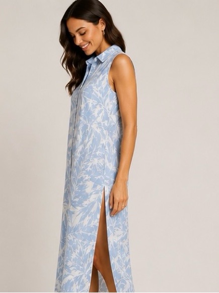 Ivanka Trump Sleeveless Palm Print Shirt Dress Size S